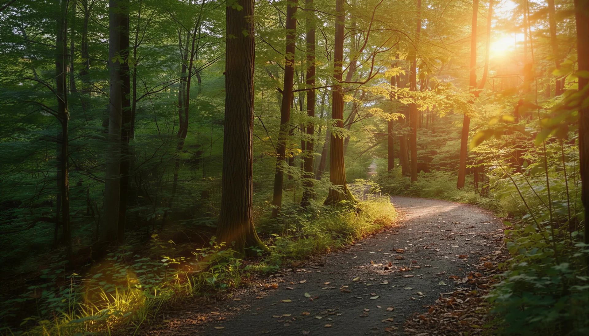 A path winding forward through a warm natural landscape, suggesting a recovery journey