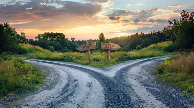 A warm forked path representing HearthWell's connected levels of care, with signs pointing toward PHP and IOP